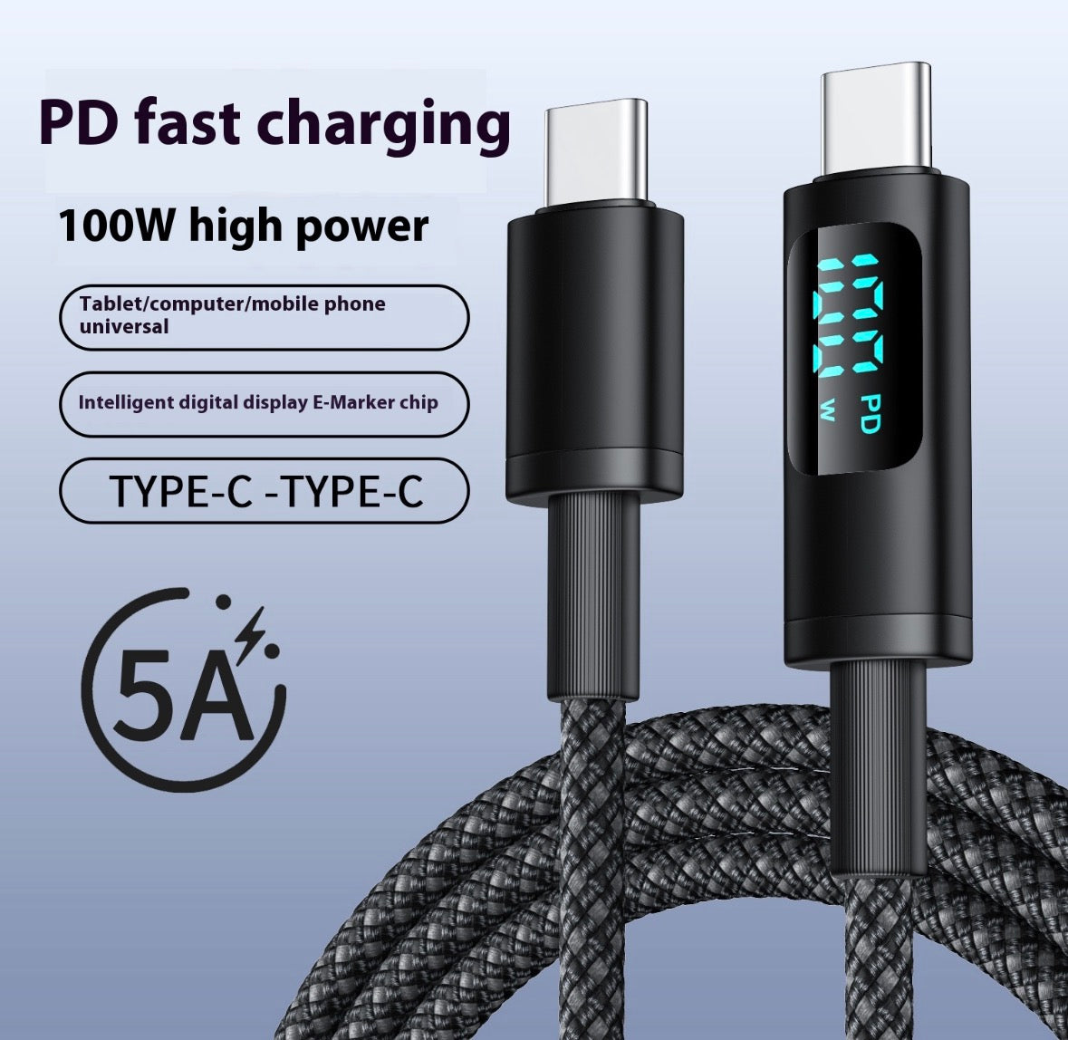 Digital Display Double Type USB-C Fast Charging Mobile Phone Cable